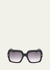 Tom Ford Kaya Beveled Acetate Square Sunglasses In Shiny Black