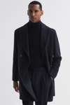 Reiss Timpano - Navy Wool Blend Double Breasted Epsom Coat, Xs