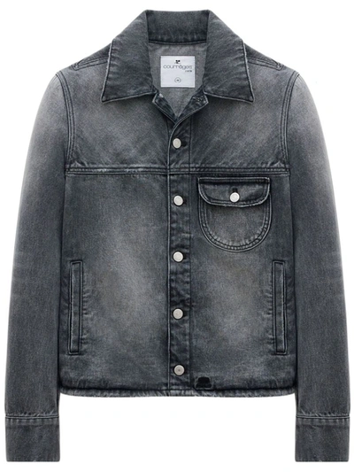 Courrèges Single-pocket Cotton Denim Jacket In Stonewashed Grey