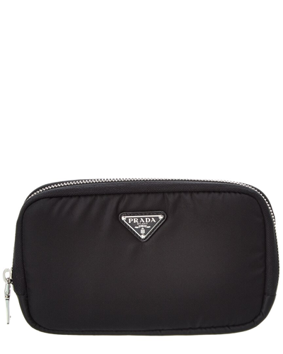 Prada Logo Large Nylon Pouch In Black