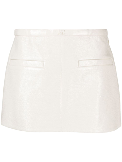 Courrèges Heritage Vinyl Mini Skirt Woman White In Cotton In Black