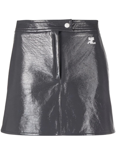 Courrèges Appliquéd Coated Cotton-blend Mini Skirt In Grey