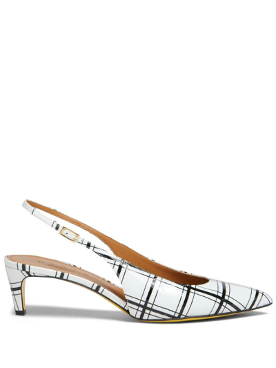 Marni Stripe Leather Slingback Pumps In White