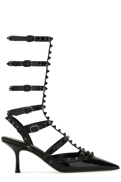 Valentino Garavani Rockstud Leather Ankle-strap Pumps In Black