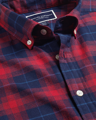 Charles Tyrwhitt Men's  Brushed Flannel Check Casual Shirt In Red