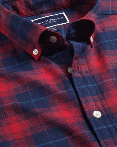 Charles Tyrwhitt Men's  Brushed Flannel Checkered Casual Shirt In Red