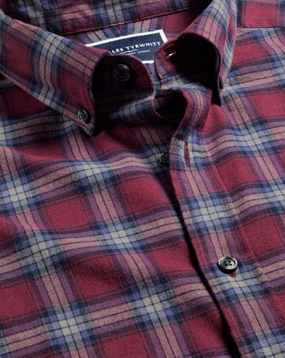 Charles Tyrwhitt Men's  Brushed Flannel Checkered Casual Shirt In Red