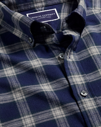 Charles Tyrwhitt Men's  Brushed Flannel Checkered Casual Shirt In Blue