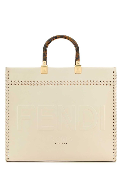 Fendi Sunshine Medium Calfskin Shopper Tote Bag In White