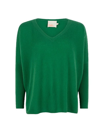 Absolut Cashmere Angèle 100% Cashmere Oversized V-neck Jumper In Green