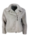 Brunello Cucinelli Shearling Zip-up Jacket In Beige