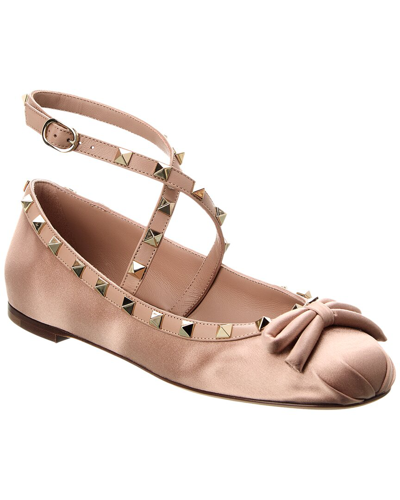 VALENTINO GARAVANI VALENTINO ROCKSTUD SATIN & LEATHER BALLERINA FLAT