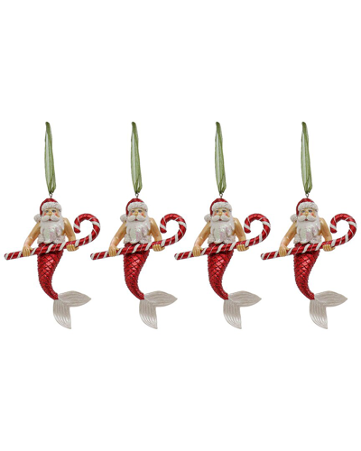 Hgtv Set Of 4 Glass Santa Merman Ornaments In Red
