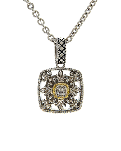 Andrea Candela Fleur De Lis 18k & Silver 0.03 Ct. Tw. Diamond Fleur De Lis Design Square Necklace