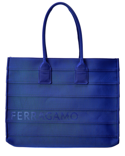 Ferragamo Salvatore  Maxi Tonal Logo Signature Tote Bag In Blue