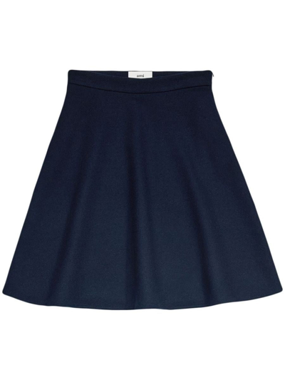 Ami Alexandre Mattiussi Viring-wool Blend A-line Skirt In Blue