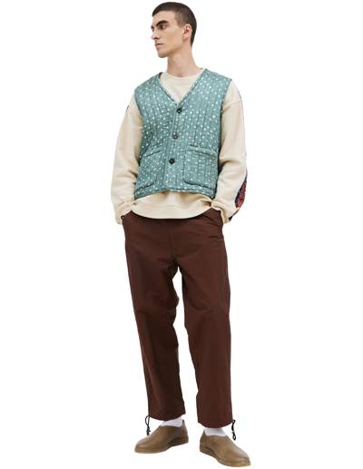 Karu Research Quilted Silk Waistcoat In Green