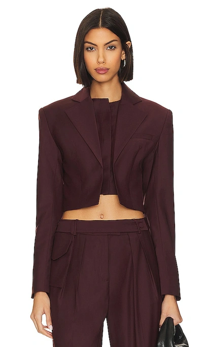 Aya Muse Sylva Cropped Wool Blazer In Burgundy