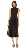 Theory Sleeveless Satin Pleated Combo Midi Dress In Mnk