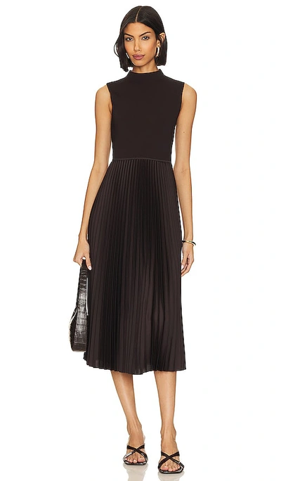 Theory Sleeveless Satin Pleated Combo Midi Dress In Mink