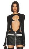 LAQUAN SMITH LONG SLEEVE BODYSUIT WITH CHEST CUTOUT