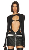 Laquan Smith Long Sleeve Bodysuit With Chest Cutout In Black