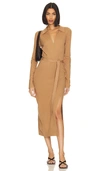 Paige Womens Deep Camel Carmen Wrap-front Woven-blend Midi Dress In Deep Camel