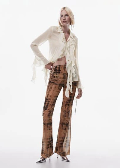 Mango Printed Trousers With Bows Russet