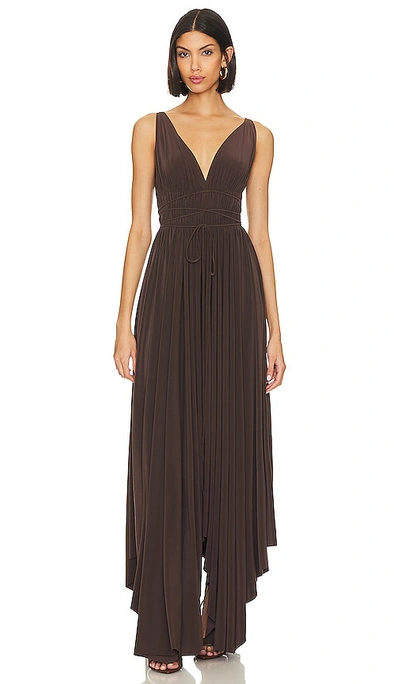 Norma Kamali Goddess Deep V Draped Handkerchief Gown In Brown