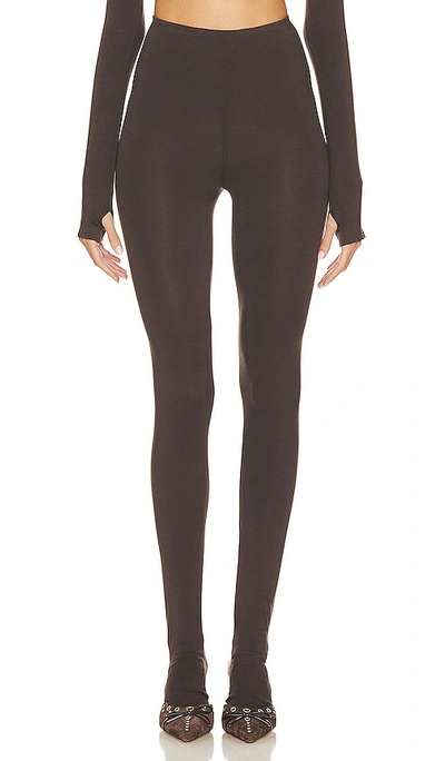 Norma Kamali Stretch Footie Leggings In Chocolate