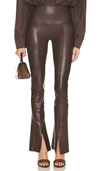 Norma Kamali Spat Split Hem Faux Leather Leggings In Chocolate