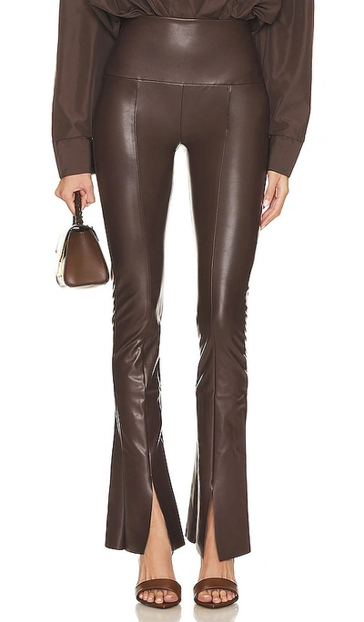 Norma Kamali Spat Split Hem Faux Leather Leggings In Brown