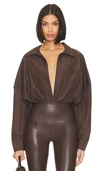 NORMA KAMALI OVERSIZED BOYFRIEND SHIRT BODYSUIT