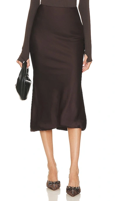 Norma Kamali Obie Satin Midi Skirt In Chocolate