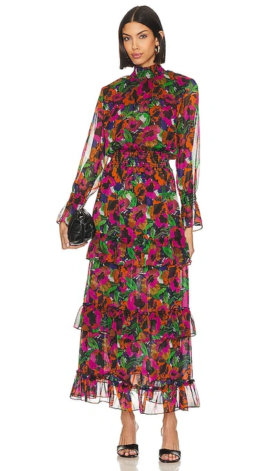 Misa Bethany Tiered Floral Chiffon Maxi Dress In Purple