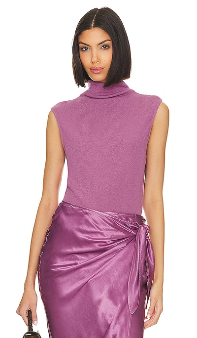 Enza Costa Sleeveless Knit Turtleneck Top In Purple