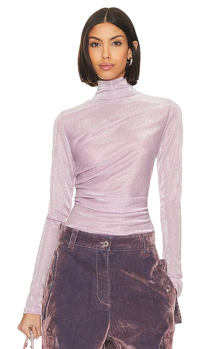 Msgm Glitter Turtleneck Top In Pink