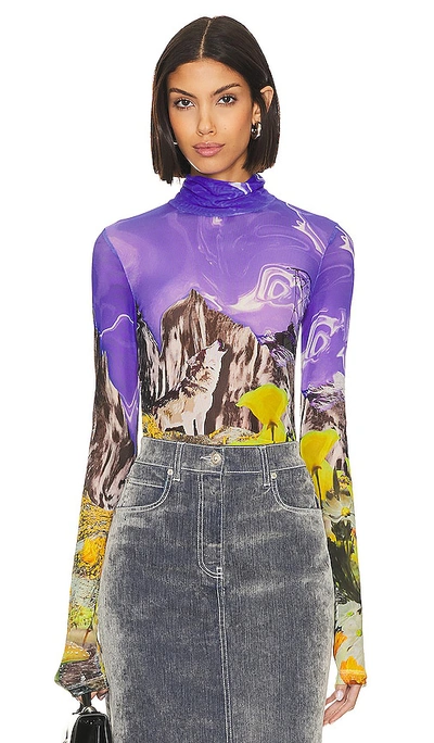 Msgm Graphic-print High-neck Top In Purple