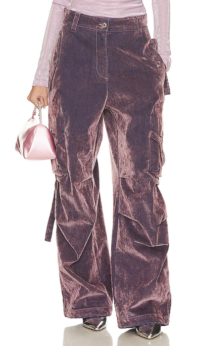 Msgm Flock Denim High-waisted Cargo Jeans In 12 Pink