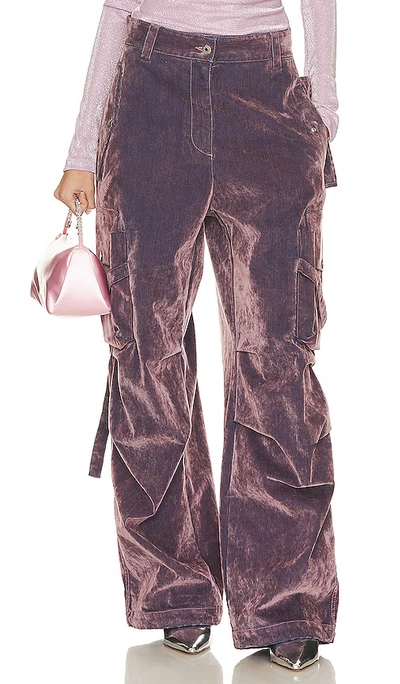 Msgm Flock Denim High-waisted Cargo Jeans In Purple