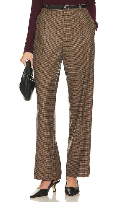 Vince Houndstooth Pleat Front Pant In Brown