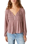 LUCKY BRAND LUCKY BRAND FLORAL SMOCKED HENLEY TOP