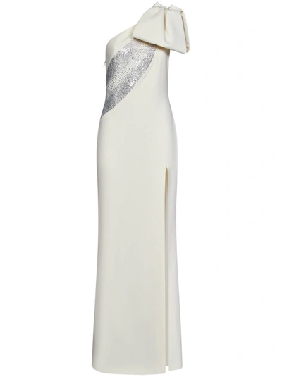 Elie Saab Crystal Wave One-shoulder Gown In White