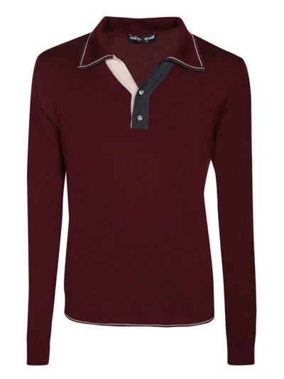 Dolce & Gabbana Wool Knit Polo Shirt In Burgundy