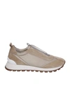 Brunello Cucinelli Mixed Leather Slip-on Runner Sneakers In Beige