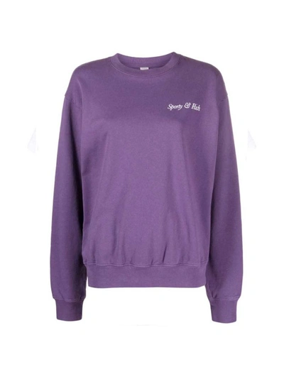 Sporty And Rich Logo-print Cotton Sweatshirt In Purple