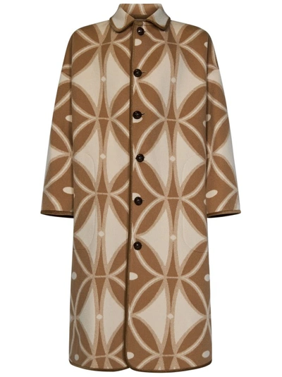 Etro Geometric-pattern Wool Jacquard Coat In Neutrals