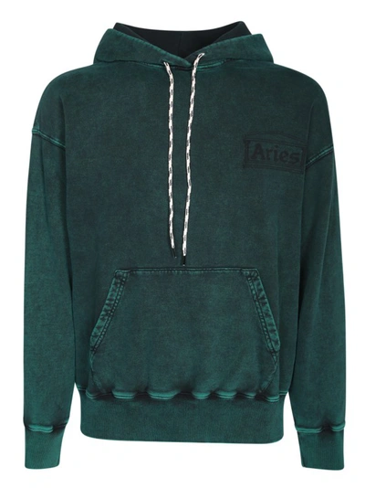 Aries Green Cotton Hooded Sweatshirt In Black