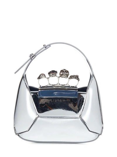 Alexander Mcqueen Silver Metallic Mirror-effect Ecoleather Handbag In Grey