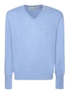 Ballantyne Blue Cashmere V-neck Jumper In Blue